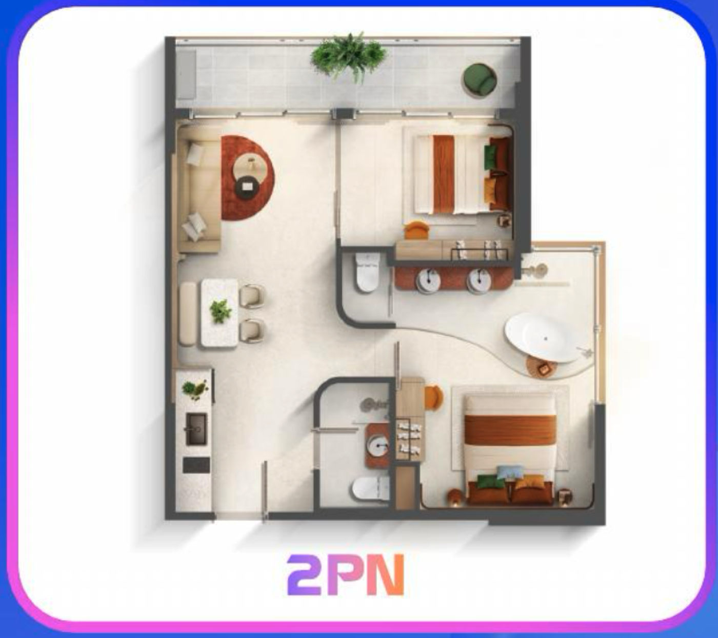 Mặt bằng căn 2PN (căn góc)